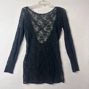 Victoria's Secret tunic mini dress sz L black lace long sleeve goth witchy Nicks